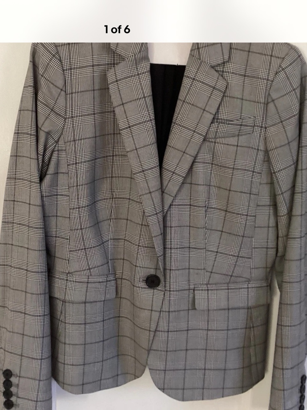 Ann Taylor Gray Glen Plaid Single-Button Blazer Size 0P